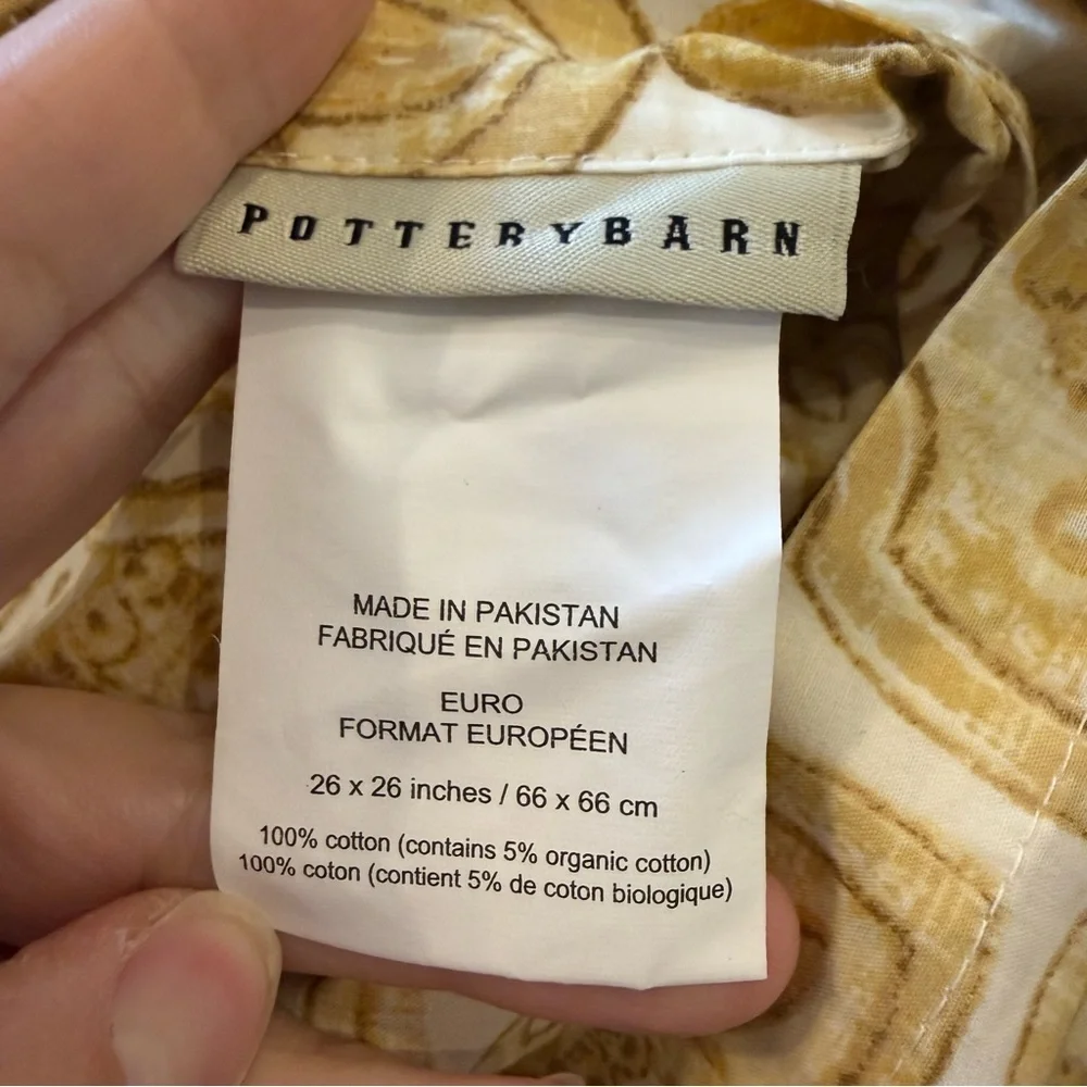 Pottery Barn Paisley Gold Yellow Ivory Large Euro Pillow Shams Cotton 26x26
